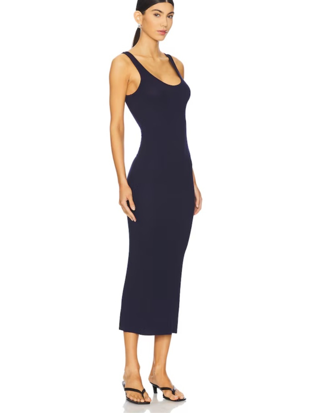 Enza Costa Revolve Silk Rib Sleeveless Tank Dress Midi Black Size XS